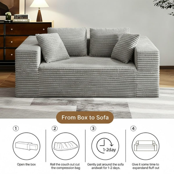 English Elm 2-Seater Frameless Corduroy Cloud Sofa Deep Foam Seat for Modern Living Rooms Light Grey T6200P525954