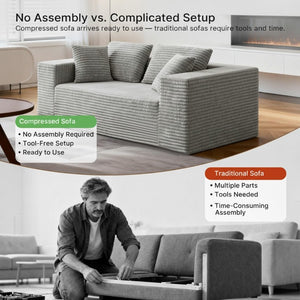 English Elm 2-Seater Frameless Corduroy Cloud Sofa Deep Foam Seat for Modern Living Rooms Light Grey T6200P525954