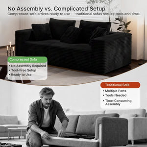 English Elm Boneless Cloud Sofa Deep Seat Memory Foam Corduroy Lounge Couch for Living Room Black T6200P525955