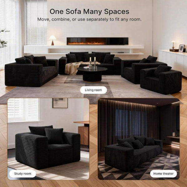 English Elm Boneless Cloud Sofa Deep Seat Memory Foam Corduroy Lounge Couch for Living Room Black T6200P525955
