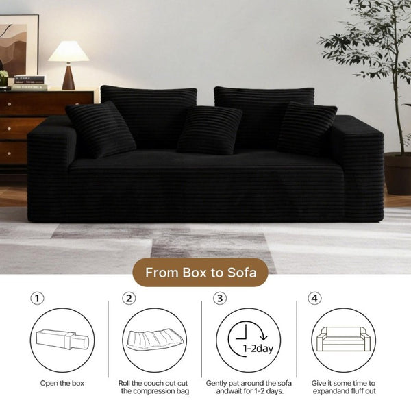 English Elm Boneless Cloud Sofa Deep Seat Memory Foam Corduroy Lounge Couch for Living Room Black T6200P525955