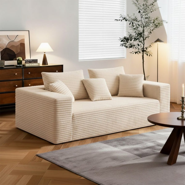 English Elm Boneless Cloud Sofa Deep Seat Memory Foam Corduroy Lounge Couch for Living Room Beige T6200P525956