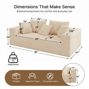 English Elm Boneless Cloud Sofa Deep Seat Memory Foam Corduroy Lounge Couch for Living Room Beige T6200P525956