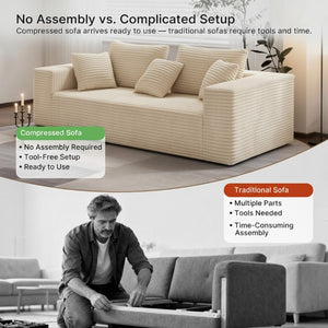 English Elm Boneless Cloud Sofa Deep Seat Memory Foam Corduroy Lounge Couch for Living Room Beige T6200P525956