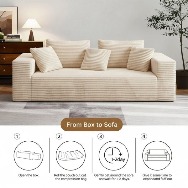 English Elm Boneless Cloud Sofa Deep Seat Memory Foam Corduroy Lounge Couch for Living Room Beige T6200P525956