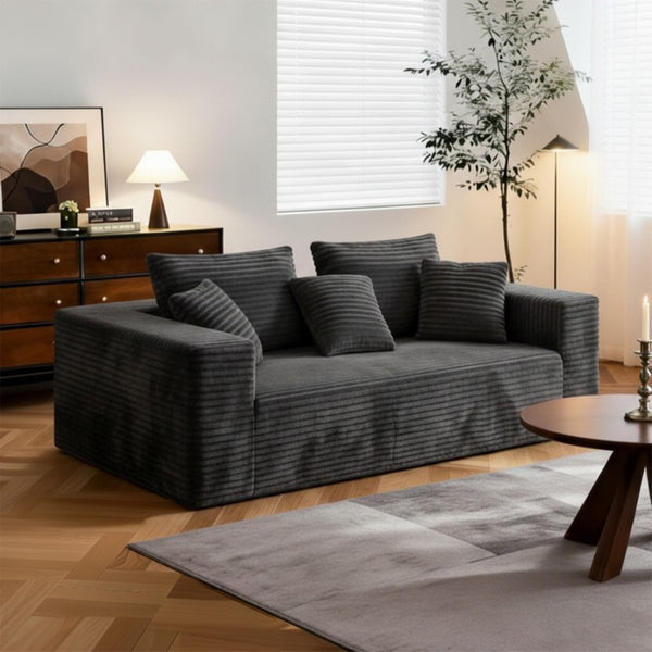 English Elm Boneless Cloud Sofa Deep Seat Memory Foam Corduroy Lounge Couch for Living Room Dark Grey T6200P525957
