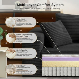 English Elm Boneless Cloud Sofa Deep Seat Memory Foam Corduroy Lounge Couch for Living Room Dark Grey T6200P525957