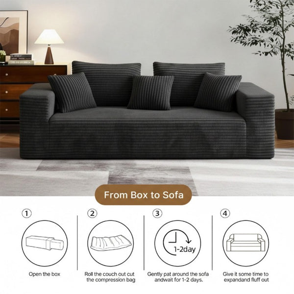 English Elm Boneless Cloud Sofa Deep Seat Memory Foam Corduroy Lounge Couch for Living Room Dark Grey T6200P525957