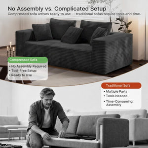 English Elm Boneless Cloud Sofa Deep Seat Memory Foam Corduroy Lounge Couch for Living Room Dark Grey T6200P525957