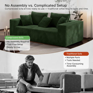 English Elm Boneless Cloud Sofa Deep Seat Memory Foam Corduroy Lounge Couch for Living Room Green T6200P525958