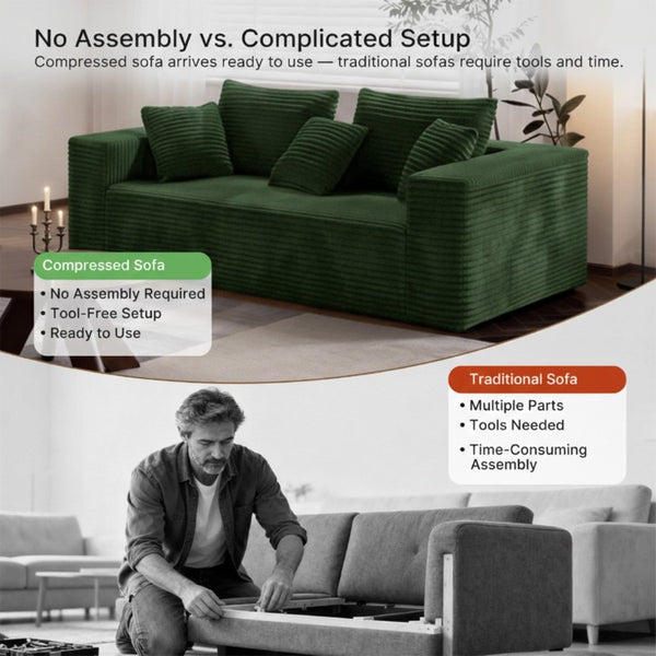 English Elm Boneless Cloud Sofa Deep Seat Memory Foam Corduroy Lounge Couch for Living Room Green T6200P525958