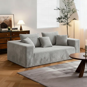 English Elm Boneless Cloud Sofa Deep Seat Memory Foam Corduroy Lounge Couch for Living Room Light Grey T6200P525959