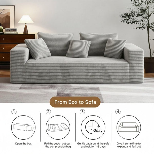 English Elm Boneless Cloud Sofa Deep Seat Memory Foam Corduroy Lounge Couch for Living Room Light Grey T6200P525959