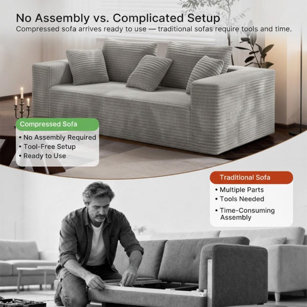 English Elm Boneless Cloud Sofa Deep Seat Memory Foam Corduroy Lounge Couch for Living Room Light Grey T6200P525959