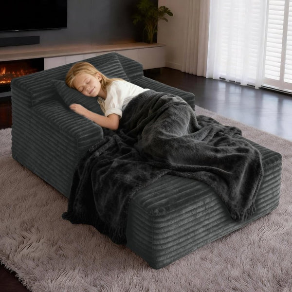 English Elm 45.6Small Corduroy Floor Daybed with Memory Foam Deep Seat for Bedroom Lounge Areas Dark Grey T6200P525960