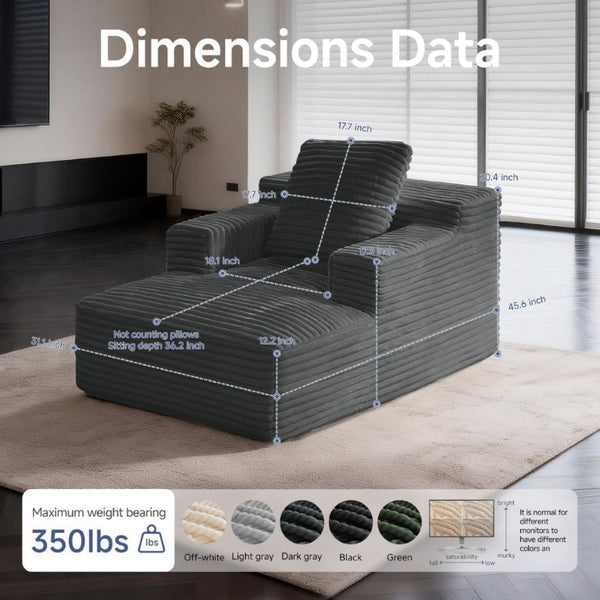 English Elm 45.6Small Corduroy Floor Daybed with Memory Foam Deep Seat for Bedroom Lounge Areas Dark Grey T6200P525960