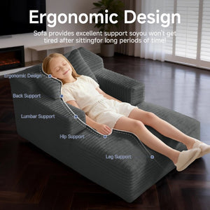 English Elm 45.6Small Corduroy Floor Daybed with Memory Foam Deep Seat for Bedroom Lounge Areas Dark Grey T6200P525960