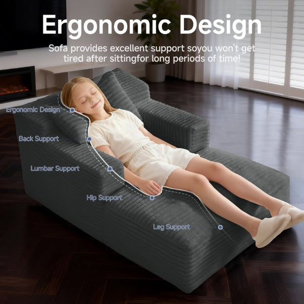 English Elm 45.6Small Corduroy Floor Daybed with Memory Foam Deep Seat for Bedroom Lounge Areas Dark Grey T6200P525960