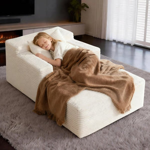 English Elm 45.6Small Corduroy Floor Daybed with Memory Foam Deep Seat for Bedroom Lounge Areas Beige T6200P525961