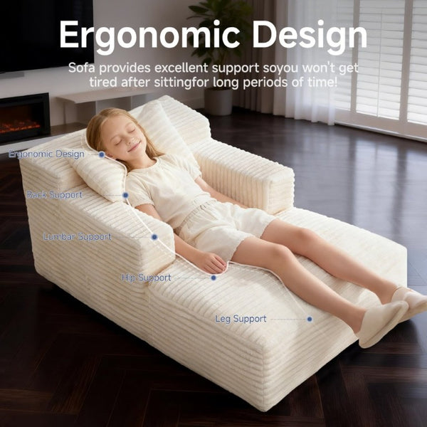 English Elm 45.6Small Corduroy Floor Daybed with Memory Foam Deep Seat for Bedroom Lounge Areas Beige T6200P525961
