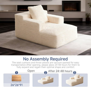 English Elm 45.6Small Corduroy Floor Daybed with Memory Foam Deep Seat for Bedroom Lounge Areas Beige T6200P525961