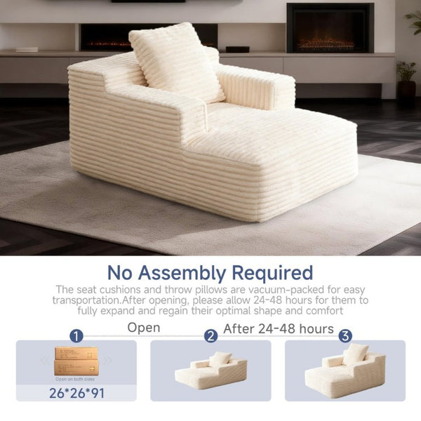 English Elm 45.6Small Corduroy Floor Daybed with Memory Foam Deep Seat for Bedroom Lounge Areas Beige T6200P525961