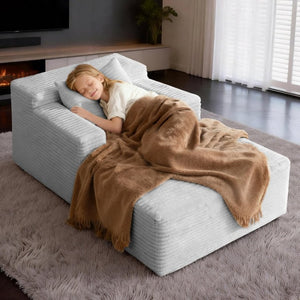 English Elm 45.6Small Corduroy Floor Daybed with Memory Foam Deep Seat for Bedroom Lounge Areas Light Grey T6200P525962