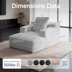 English Elm 45.6Small Corduroy Floor Daybed with Memory Foam Deep Seat for Bedroom Lounge Areas Light Grey T6200P525962