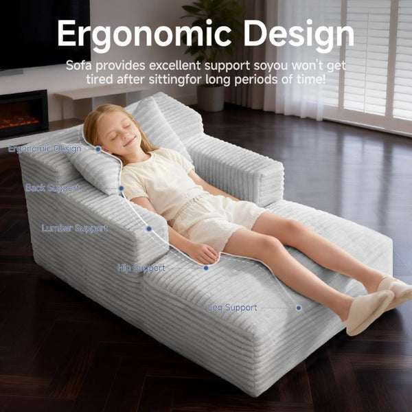 English Elm 45.6Small Corduroy Floor Daybed with Memory Foam Deep Seat for Bedroom Lounge Areas Light Grey T6200P525962