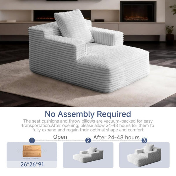 English Elm 45.6Small Corduroy Floor Daybed with Memory Foam Deep Seat for Bedroom Lounge Areas Light Grey T6200P525962