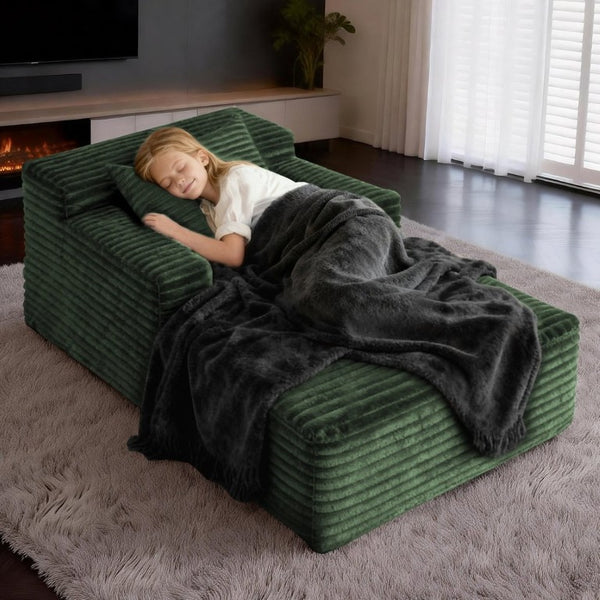 English Elm 45.6Small Corduroy Floor Daybed with Memory Foam Deep Seat for Bedroom Lounge Areas Green T6200P525963