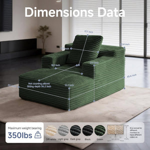 English Elm 45.6Small Corduroy Floor Daybed with Memory Foam Deep Seat for Bedroom Lounge Areas Green T6200P525963