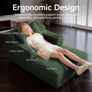 English Elm 45.6Small Corduroy Floor Daybed with Memory Foam Deep Seat for Bedroom Lounge Areas Green T6200P525963