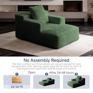 English Elm 45.6Small Corduroy Floor Daybed with Memory Foam Deep Seat for Bedroom Lounge Areas Green T6200P525963