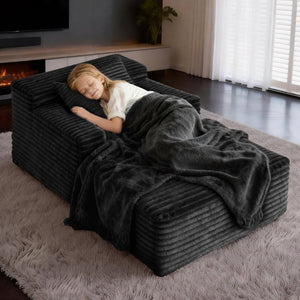 English Elm 45.6Small Corduroy Floor Daybed with Memory Foam Deep Seat for Bedroom Lounge Areas Black T6200P525964