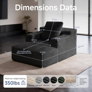 English Elm 45.6Small Corduroy Floor Daybed with Memory Foam Deep Seat for Bedroom Lounge Areas Black T6200P525964