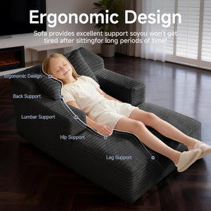 English Elm 45.6Small Corduroy Floor Daybed with Memory Foam Deep Seat for Bedroom Lounge Areas Black T6200P525964