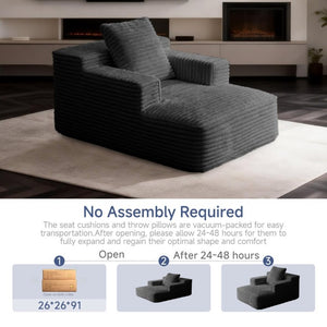 English Elm 45.6Small Corduroy Floor Daybed with Memory Foam Deep Seat for Bedroom Lounge Areas Black T6200P525964