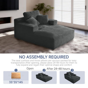English Elm 68.5Chaise Corduroy Floor Lounge Sofa with 1400Lb Capacity for Casual Living Spaces Dark Grey T6200P525965