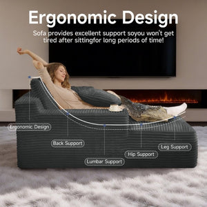 English Elm 68.5Chaise Corduroy Floor Lounge Sofa with 1400Lb Capacity for Casual Living Spaces Dark Grey T6200P525965