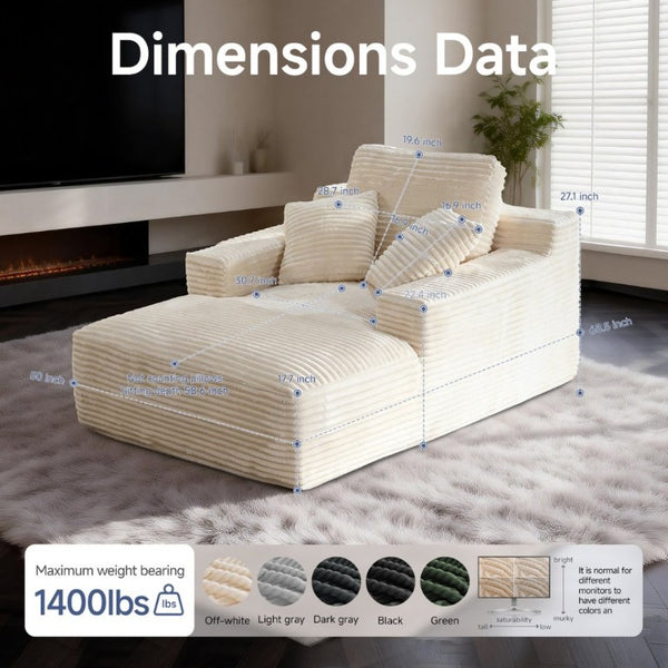 English Elm 68.5Chaise Corduroy Floor Lounge Sofa with 1400Lb Capacity for Casual Living Spaces Beige T6200P525966