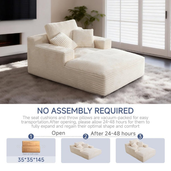 English Elm 68.5Chaise Corduroy Floor Lounge Sofa with 1400Lb Capacity for Casual Living Spaces Beige T6200P525966