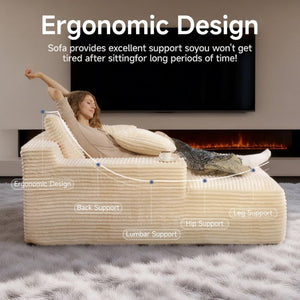 English Elm 68.5Chaise Corduroy Floor Lounge Sofa with 1400Lb Capacity for Casual Living Spaces Beige T6200P525966