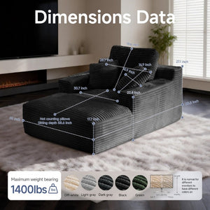 English Elm 68.5Chaise Corduroy Floor Lounge Sofa with 1400Lb Capacity for Casual Living Spaces Black T6200P525967