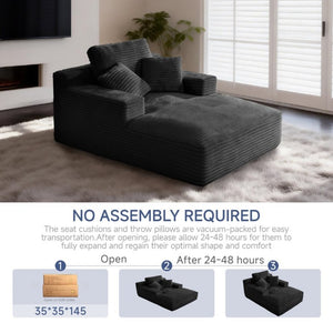 English Elm 68.5Chaise Corduroy Floor Lounge Sofa with 1400Lb Capacity for Casual Living Spaces Black T6200P525967