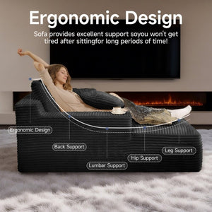 English Elm 68.5Chaise Corduroy Floor Lounge Sofa with 1400Lb Capacity for Casual Living Spaces Black T6200P525967