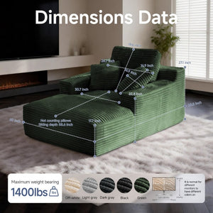 English Elm 68.5Chaise Corduroy Floor Lounge Sofa with 1400Lb Capacity for Casual Living Spaces Green T6200P525968