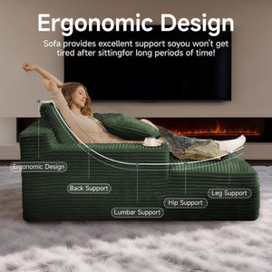 English Elm 68.5Chaise Corduroy Floor Lounge Sofa with 1400Lb Capacity for Casual Living Spaces Green T6200P525968