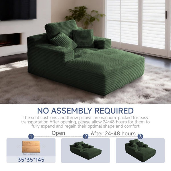 English Elm 68.5Chaise Corduroy Floor Lounge Sofa with 1400Lb Capacity for Casual Living Spaces Green T6200P525968