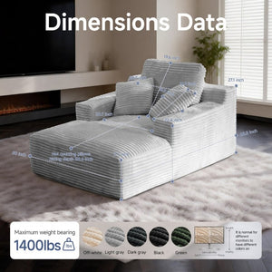 English Elm 68.5Chaise Corduroy Floor Lounge Sofa with 1400Lb Capacity for Casual Living Spaces Light Grey T6200P525969